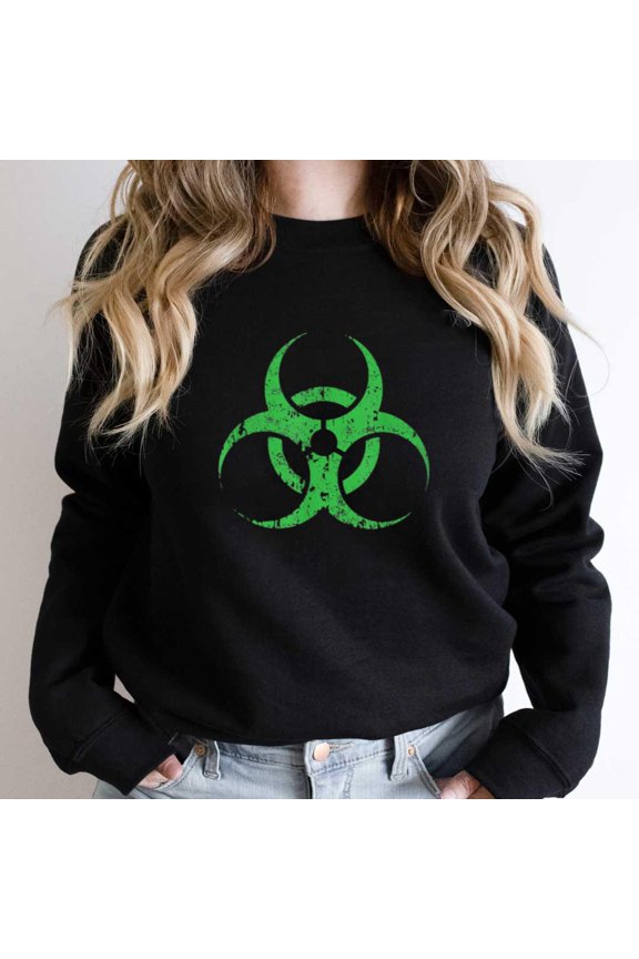 Biohazard Symbol Vintage Green, Funny Halloween Graphic Tee, Warning SW22085 Unisex Sweatshirt, Up to Size 5XL