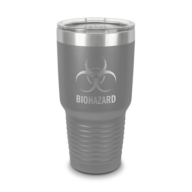 Biohazard Tumbler 30 oz Laser Engraved w/ Clear Lid Stainless Steel