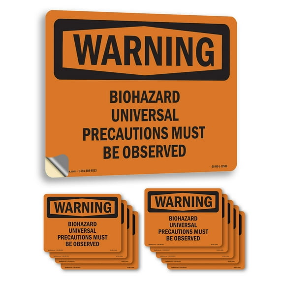 Biohazard Universal Precautions OSHA WARNING Vinyl Decal Label 5 Inch x 3.5 Inch - 10 Pack