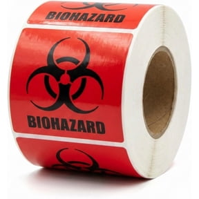 Biohazard Warning Label, 2" x 2", 250 Labels per Roll, Coated Paper, Universal Biohazard Symbol, Self-Adhesive