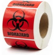 Biohazard Warning Label, 2 x 2, 250 Labels per Roll, Coated Paper, Universal Biohazard Symbol, Self-Adhesive