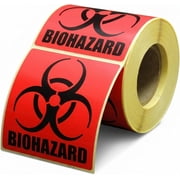 Biohazard Warning Label, 4 x 4, 250 Labels Per Roll, Coated Paper, Universal Biohazard Symbol, Self-Adhesive