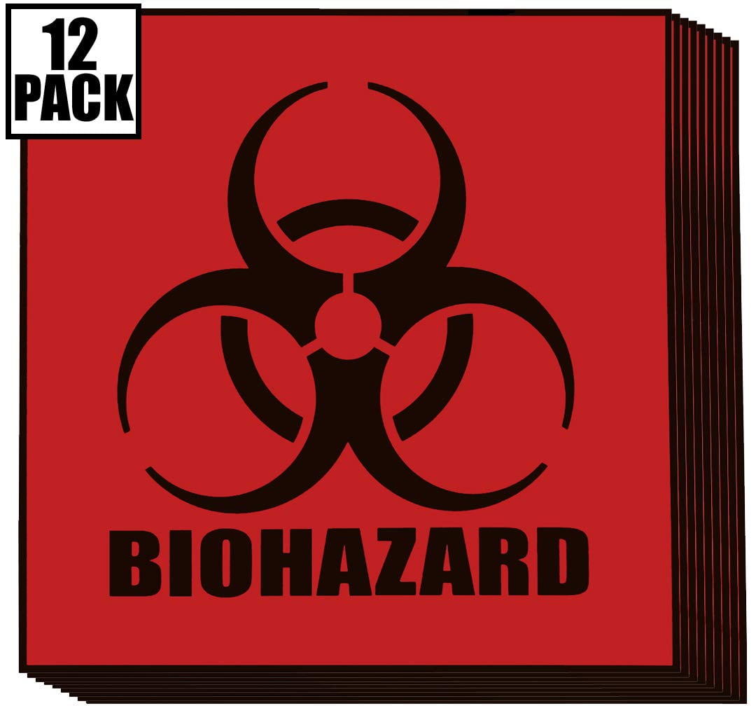 SAFETY SUPPLY MART Biohazard Warning Label, 6" x 6", Pack of 12 Labels, Coated Paper, Red-Orange Universal Biohazard Symbol Sticker, Self-Adhesive