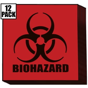Biohazard Warning Label, 6" x 6", Pack of 12 Labels, Coated Paper, Red-Orange Universal Biohazard Symbol Sticker, Self-Adhesive
