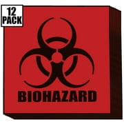 Biohazard Warning Label, 6 x 6, Pack of 12 Labels, Coated Paper, Red-Orange Universal Biohazard Symbol Sticker, Self-Adhesive