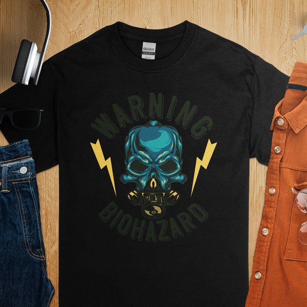 Biohazard Warning Skull TShirt, Men's Graphic Tee, Urban Streetwear