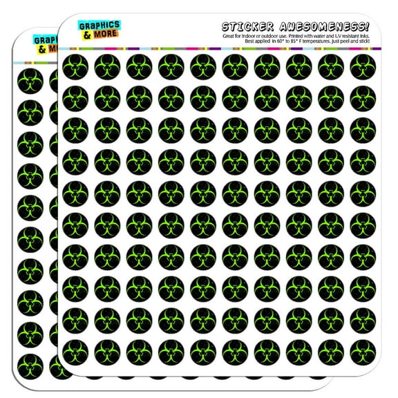Biohazard Warning Symbol Green Zombies 1/2" (0.5") Scrapbooking Crafting Stickers