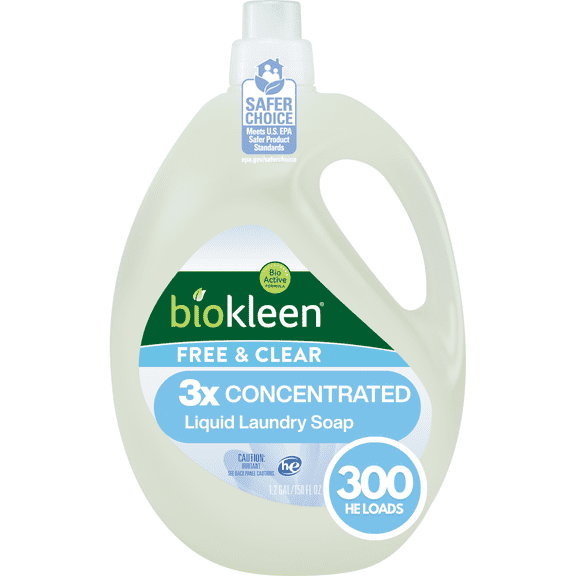 Biokleen Free & Clear Hypoallergenic Liquid Laundry Detergent Soap, Unscented, Gentle on Sensitive Skin - 300 Loads