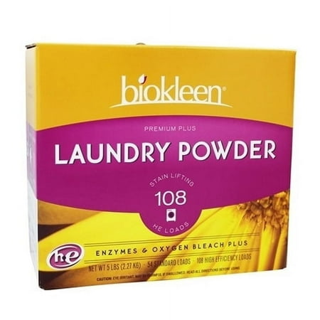 Biokleen Premium Plus Laundry Powder With Enzymes and Oxygen Bleach Plus, 5 Lbs, 2 Pack