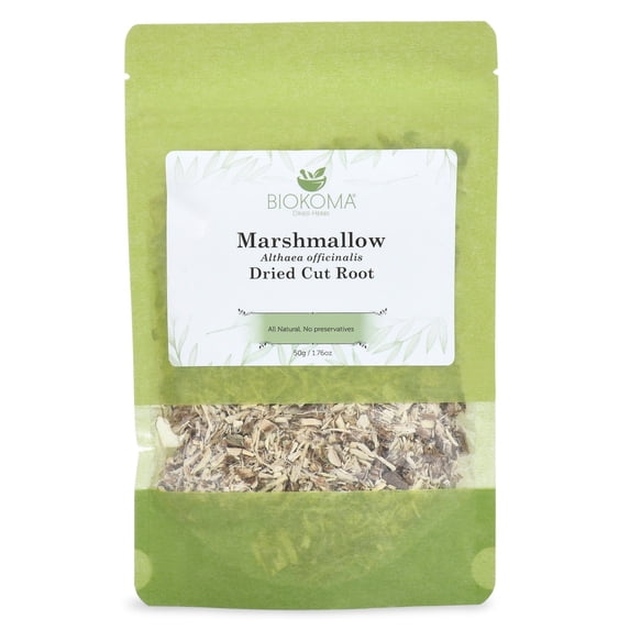 Biokoma Pure and Natural Marshmallow Dried Cut Root 50g (1.76oz) in Resealable Pack Moisture Proof Pouch - Herbal Tea, No Additives, No Preservatives, Kosher