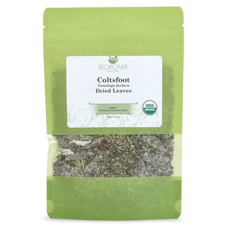 Biokoma Pure and Organic Coltsfoot Dried Leaves 50g (1.76oz) In Resealable Moisture Proof Pouch, USDA Certified Organic - Herbal Tea, No Additives, No Preservatives, No GMO, Kosher