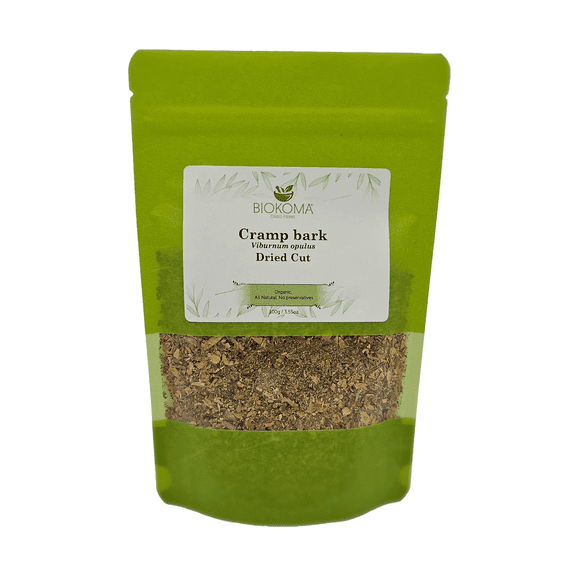 Biokoma Pure and Natural Cramp Bark Dried Cut 100g (3.55 oz) In Resealable Moisture Proof Pouch - Herbal Tea, No Additives, No Preservatives, No GMO, Kosher