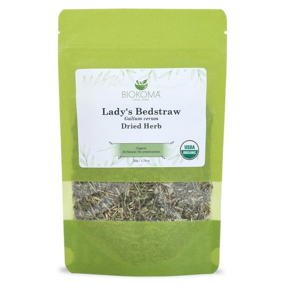 Biokoma Pure and Organic Lady's Bedstraw Dried Herb 50g (1.76oz) In Resealable Moisture Proof Pouch, USDA Certified Organic - Herbal Tea, No Additives, No Preservatives, No GMO, Kosher