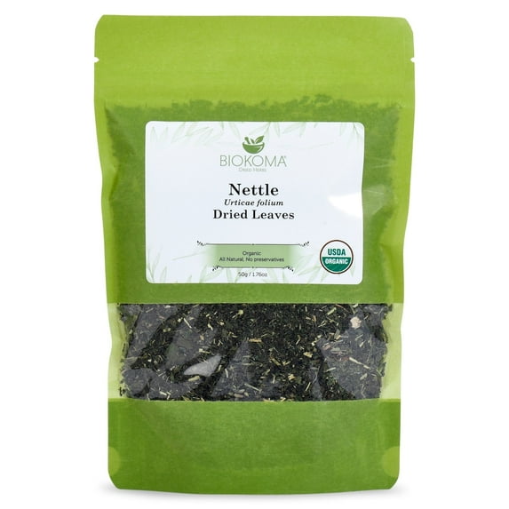 Biokoma Pure and Organic Nettle Dried Leaves 50g (1.76oz) in Resealable Moisture Proof Pouch, USDA Certified Organic - Herbal Tea, No Additives, No Preservatives, No GMO, Kosher