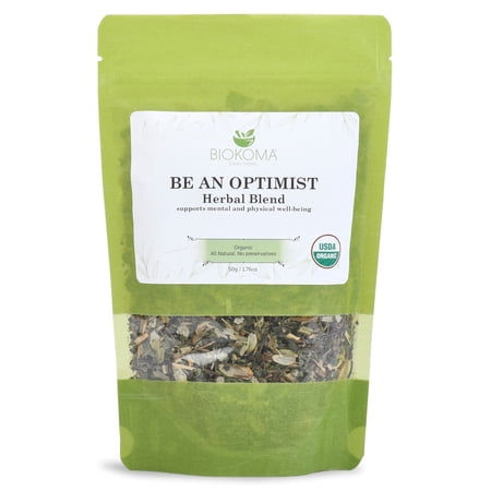 Biokoma Pure and Organic Be an Optimist 50g 1.76oz Herbal Blend in Resealable Moisture Proof Pouch USDA Certified Organic - Herbal Tea No Additives No Preservatives No GMO