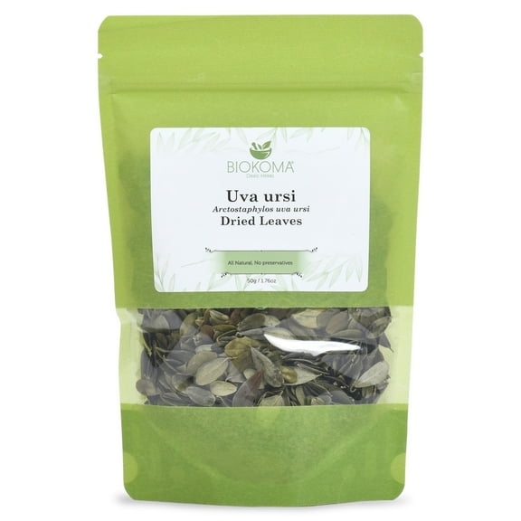 Biokoma Pure and Natural Uva Ursi Dried Leaves 50g 1.76oz in Resealable Moisture Proof Pouch - Herbal Tea, No Additives, No Preservatives, Kosher