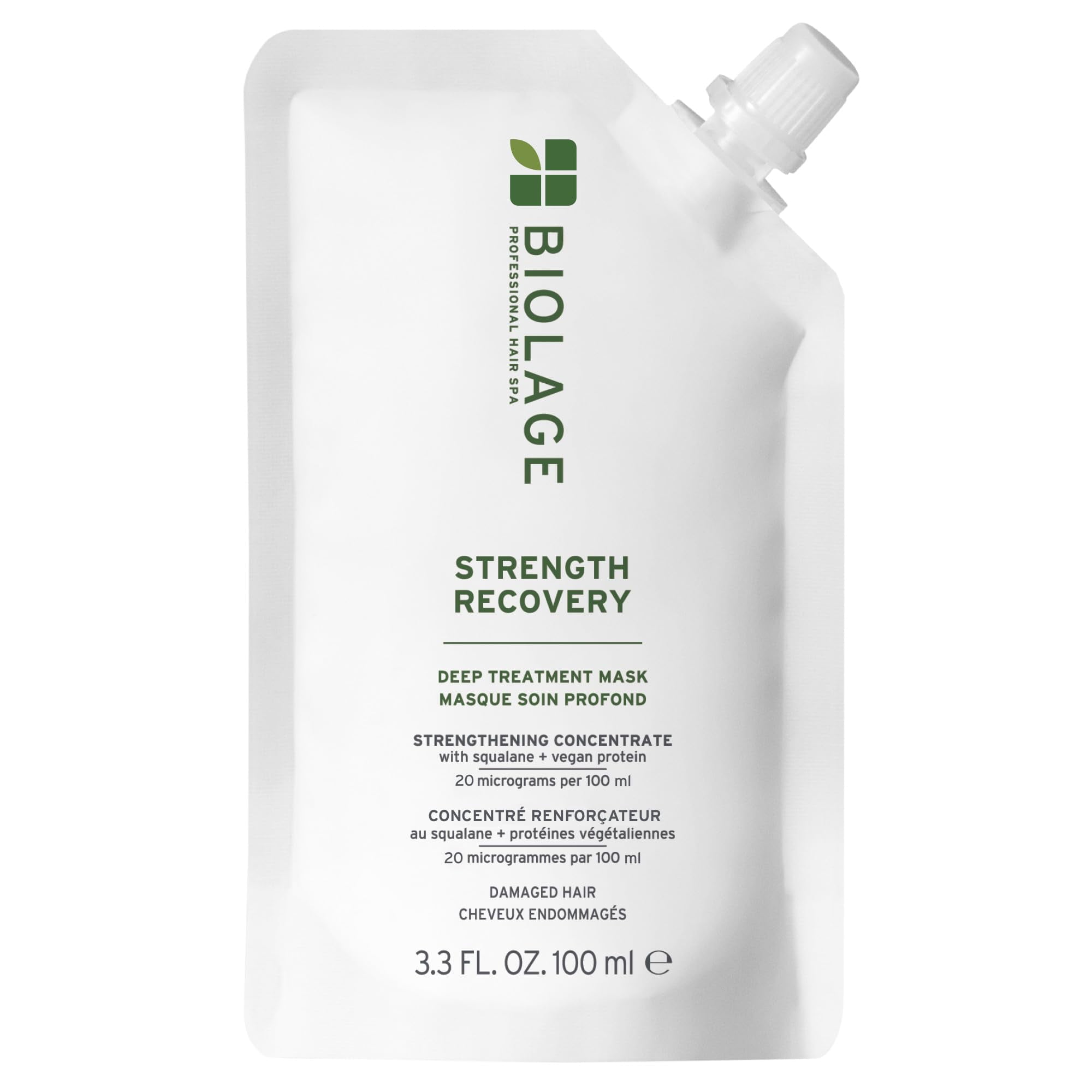 Biolage Strength Recovery Deep Treatment Pack | Moisturizing Hair Repair Mask | For Dry, Damaged Hair Types | Deep Conditioning | Cruelty-Free | Infused with Vegan Squalane | 3.4 Fl. Oz