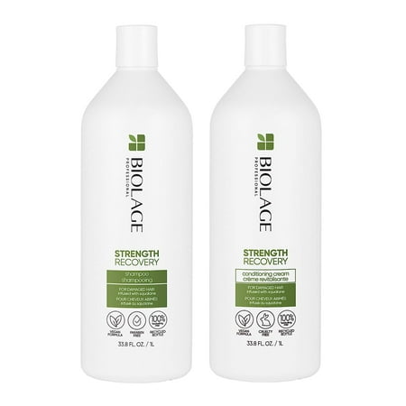 Biolage Strength Recovery Shampoo & Conditioner Set | Gently Cleanses & Reduces Breakage | For All Damaged & Sensitized Hair Types | Vegan | Cruelty-Free