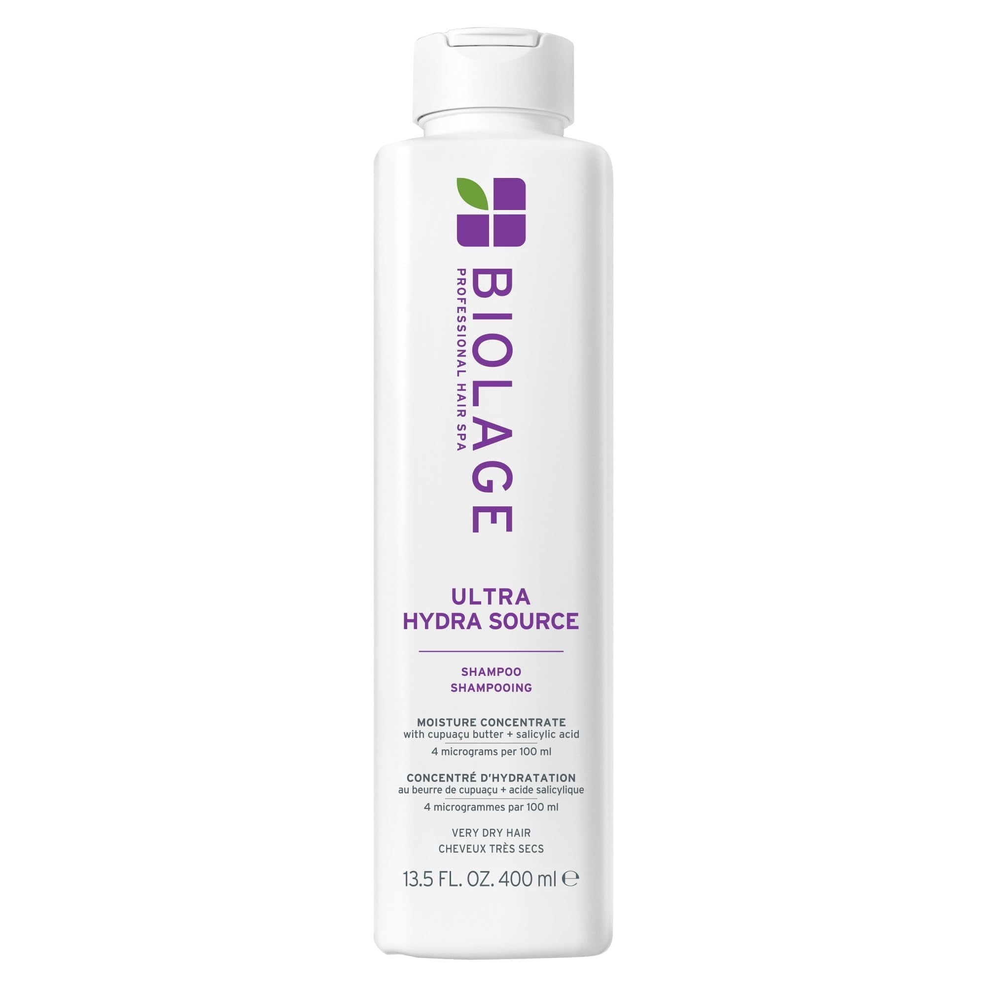Biolage Ultra Hydra Source JKF25 Shampoo - Deeply Moisturizes Very Dry Hair, For Thick, Coarse Hair, Infused with Micro-dosed with Cupuau Butter & Salicylic Acid, 13.5 Fl Oz, Packaging may vary