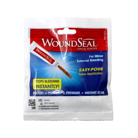 WoundSeal Topical Powder for Minor External Bleeding, Stops Bleeding Instantly, Easy-Pour Tube Applicator, 4 Count