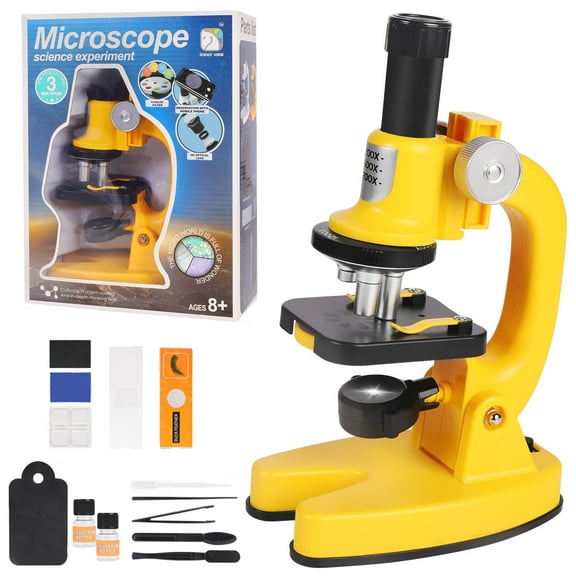 TOPCHANCES Microscope for Kids Beginners, Compound Biological Educational Microscope, Science Educational Kits for Kids Boys & Girls Age 8  (Yellow)