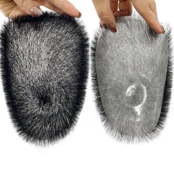 Biological Scalp Man Toupee PU Hair Replacement Invisible Skin Human Hair System for Men Bald Head Exclusive 1cm Hair length Crew Cut Style (13x18cm(5x7in))