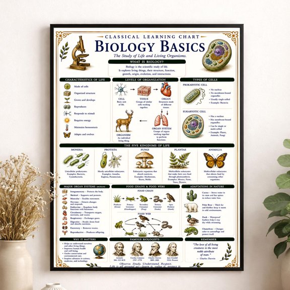 Biology Basics Chart Classical Learning Stem Teacher Classroom Reference Homeschool Physical Science Room Decor