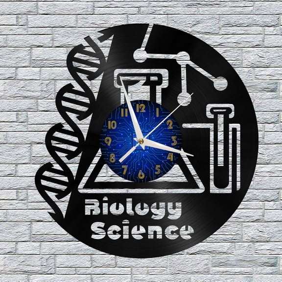 Biology Science Vinyl Wall Clock, Vinyl Record Clock Wall Art Silent & Non-ticking(12 inchs B)