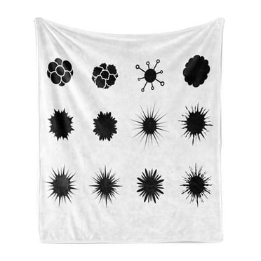 Biology Soft Flannel Fleece Blanket, Monochrome Science Themed Composition Related Dark Colored Cell Motifs, Cozy Plush for Indoor and Outdoor Use, 70" x 90", White and Charcoal Grey, by Ambesonne