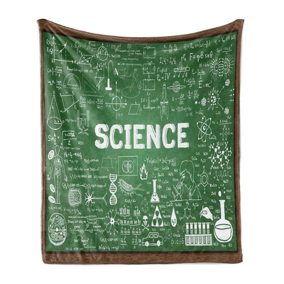 Biology Soft Flannel Fleece Throw Blanket, Hand-drawn Science Word on Board School Education Classroom Graphic, Cozy Plush for Indoor and Outdoor Use, 50" x 60", Green Brown and White, by Ambesonne