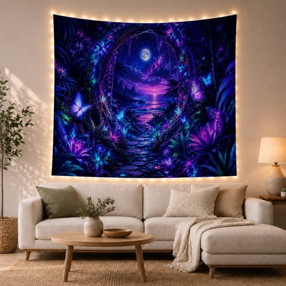 Bioluminescent Forest At With Night, Mystical Fantasy for Space Lovers, Galaxy Room Decor Room Accent, Mother's Day Gift, Tapestry Wall Hanging for Bedroom and Dorm