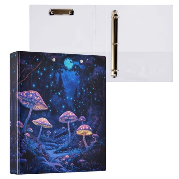Bioluminescent Mushrooms 3 Ring Hardcover Binders 1.5in Round Rings for Letter-Size Folder Paper Organizer Pockets for Office Student Recipe
