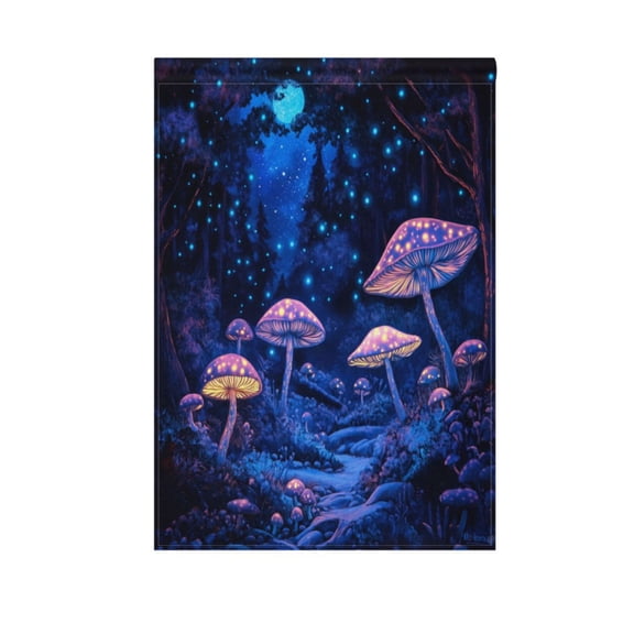 Bioluminescent Mushrooms Garden Flag Double Sided Outdoor Banners Yard Flags for Garden Home Holiday Decorations