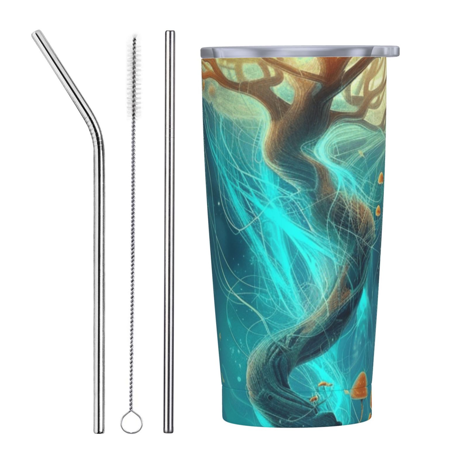 Bioluminescent trees and floating plants 20 oz stainless steel car cup