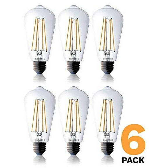 Bioluz ST64 Dimmable Edison LED Light Bulbs - 800 Lumen Soft White 3000K LED Edison Bulbs 60W LED Edison Bulb Dimmable Pack - 6-Pack 7W LED Edison Bulbs for Dimmable and Non-dimmable E26/27 Fixtures