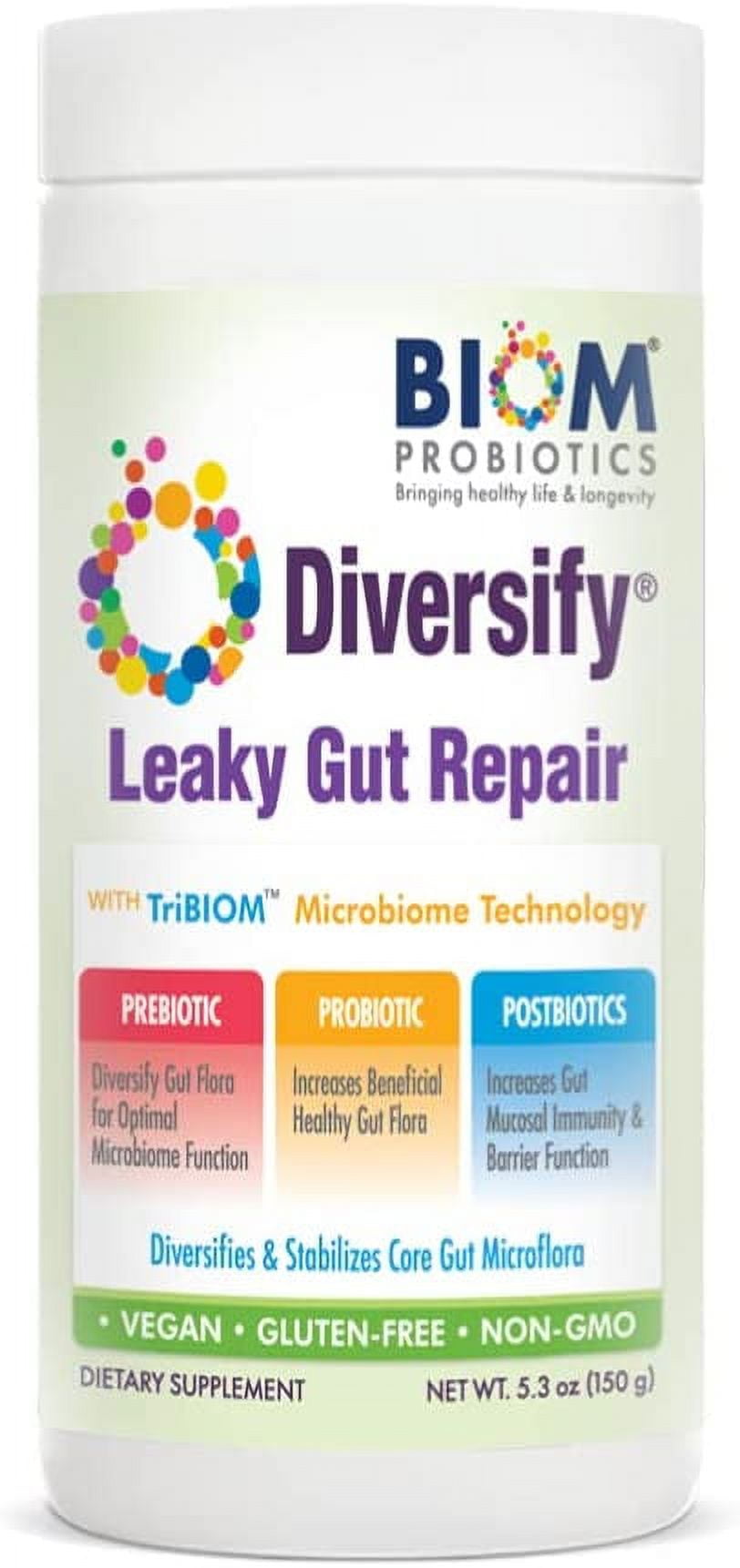 Biom Probiotics Diversify Leaky Gut Support Human Milk Oligosaccharides Supplement Adults 5.3oz