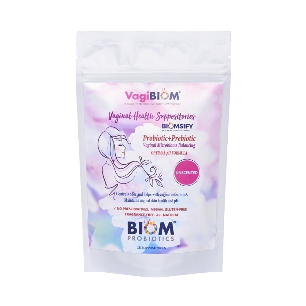 VagiBiom Vaginal Health Suppositories for Women, Probiotic + Prebiotic Formula, Fragrance-Free, 15 Count