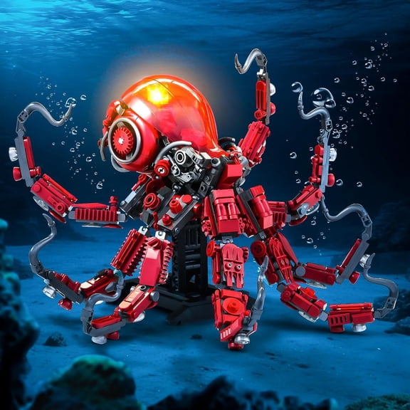 Biomechanical Octopus Sculpture Building Set - 882pcs Articulated Deep Sea Creature Model, Industrial Gothic Display Piece, Home Office Decor for Adult Collectors, Compatible with Major Brick Brands