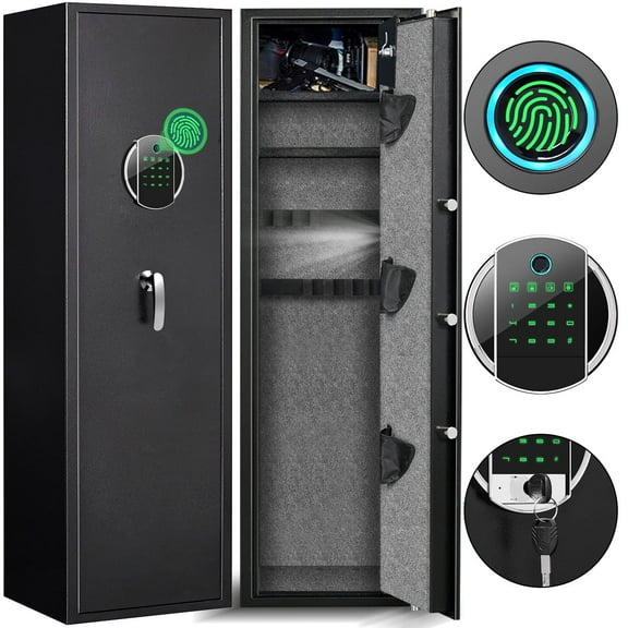 5-8 fingerprint digital gun safe, fast response household high-strength steel fireproof and anti-theft, long gun cabinet for storing rifles, shotguns, guns, alarm mute dual-mode, detachable partition