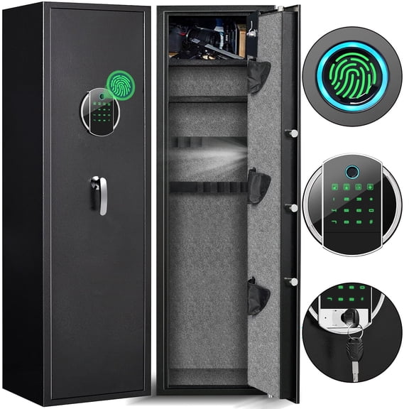Riflevault 5-8 Gun Capacity Biometric Safe, Steel Rifle & Shotgun Cabinet with Detachable Partition, Fast Access Alarm & Mute Mode