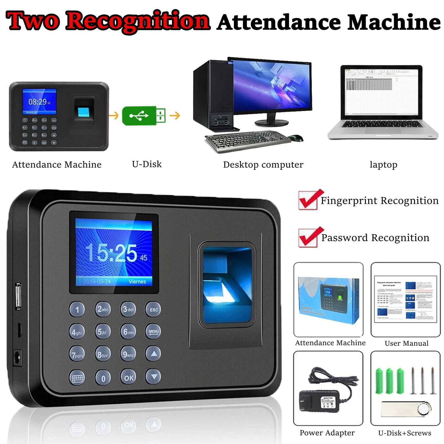 Biometric Fingerprint Attendance Machine Office Employee Time Clock ...