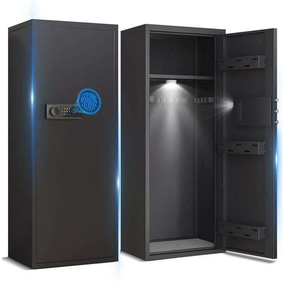 Biometric Fingerprint Gun Safe with LCD Screen and Silent Mode, 10-12 Gun Safe for Long Guns and Shotguns with 3 Magnetic Gun Slots and 3 Metal Storage Box
