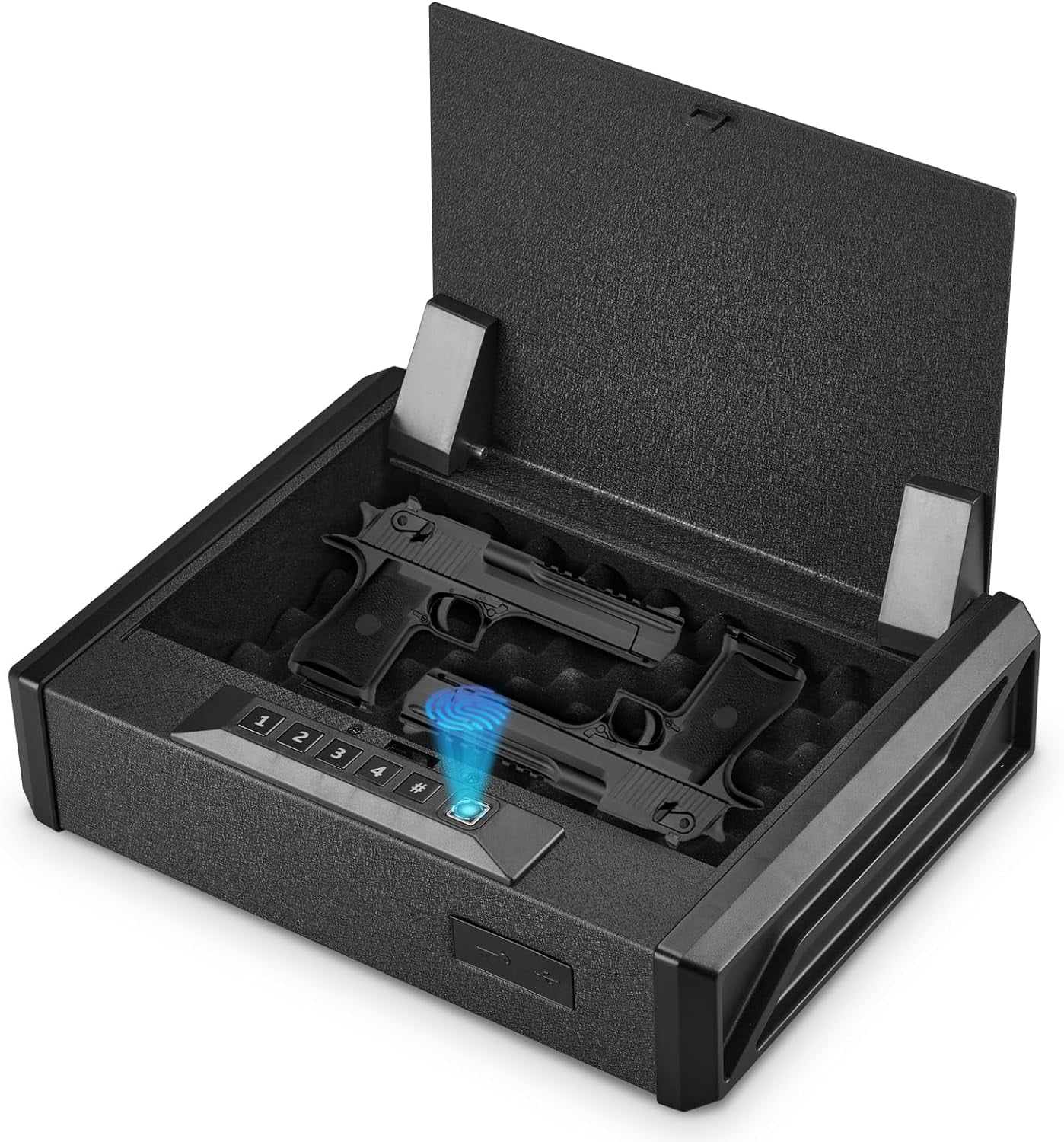 Biometric Fingerprint Gun Safe, Three Ways Quick Access Gun Lock Box for Pistols with Keys, Key