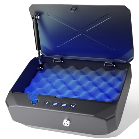 Biometric fingerprint pistol safe, revolver safe with fingerprint/backlit keypad/key, suitable for storing 2-3 revolvers, pistol safe suitable for home, nightstand, bedside and car