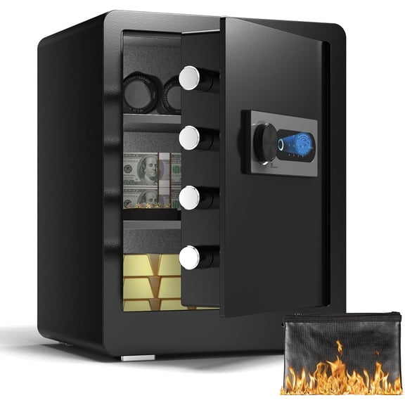 Biometric Fingerprint Safe Box, 2.0 Cubic Safes with Fireproof Bag, Digital Touchpad Safe for Documents, Dual System - DF-45 Plus