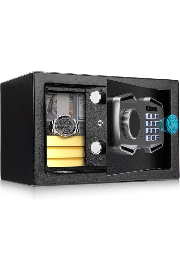 Biometric Fingerprint Safe with  System, 3-Way Access Lock Box with  Keypad, Display Screen & -C Port for  & Office, Document,  and  Protection