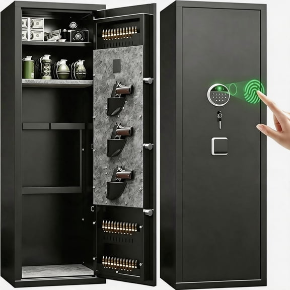 Biometric Gun Safe, 8-12 Rifle & Pistol Safe, 0.1s Fast Fingerprint Unlock, Heat-Resistant Heavy Duty Cabinet, No Assembly Required, Home Security with Adjustable Shelves, Black (57.0913.711.81 in)