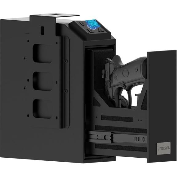 Biometric Gun Safe, Mounted Handgun Safe for Nightstand Bed Side Hidden Gun Storage in Wall Quick Access Bedside Slider Pistols Safes for Handguns with Fingerprint, Keypad, Pistol