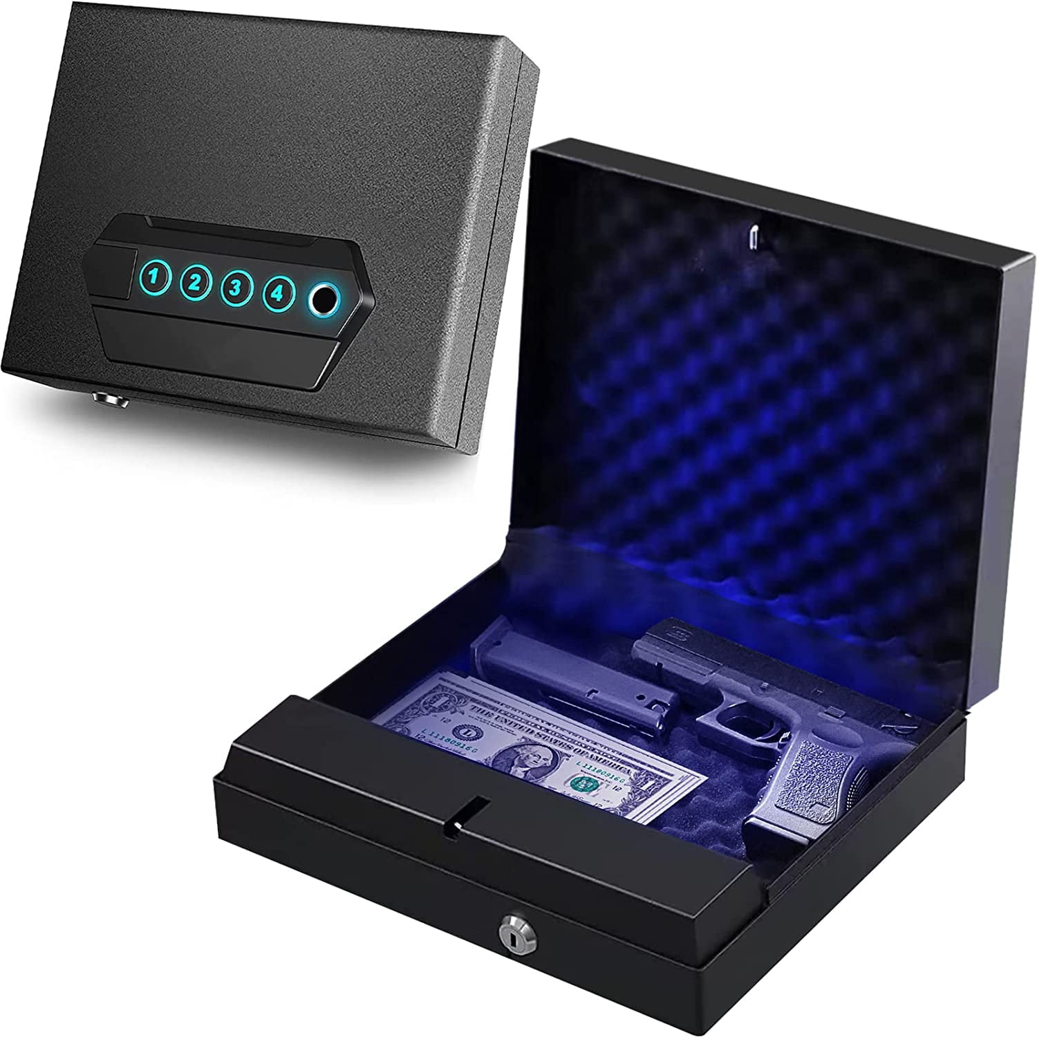 Biometric Handgun Safe, Quick Access Pistol Safe Lock Box for Home/Car ...