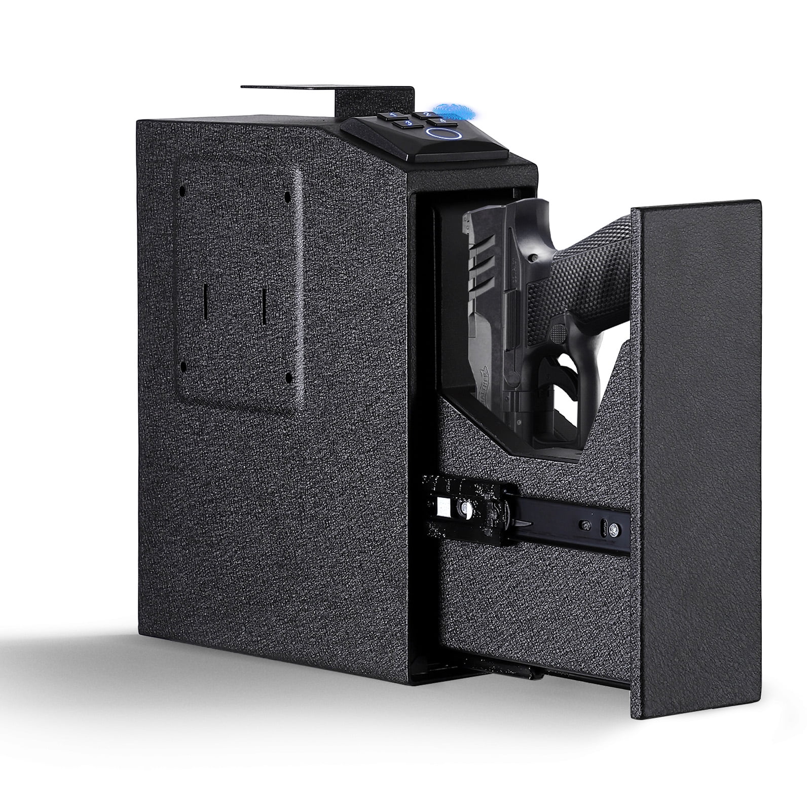 Biometric Slider Handgun Gun Safe, Auto Sliding Door Hand Gun Safe for Pistol for Truck, Desk